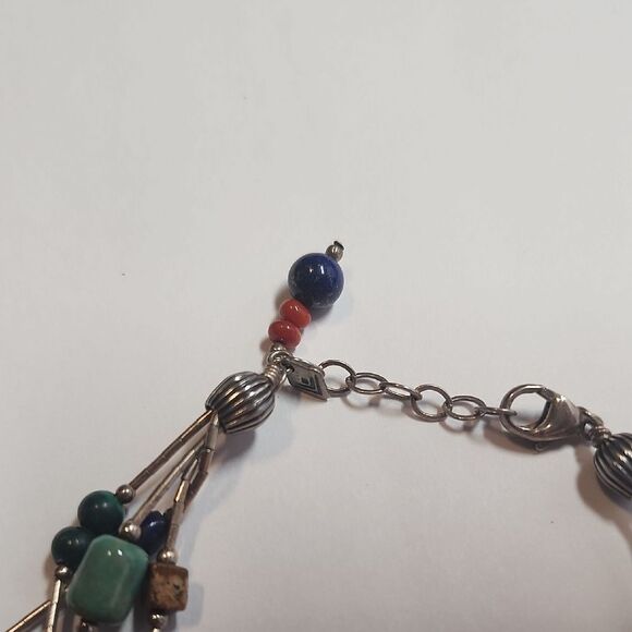 SILPADA Sterling Silver 925 Lapis Turquoise Jasper Coral Seed Bead Bracelet - Picture 5 of 5